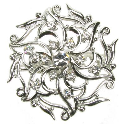 SILVER DIAMANTE RHINESTONE FLOWER BROACH BROOCH PIN COSTUME JEWELLERY- NEW - UK
