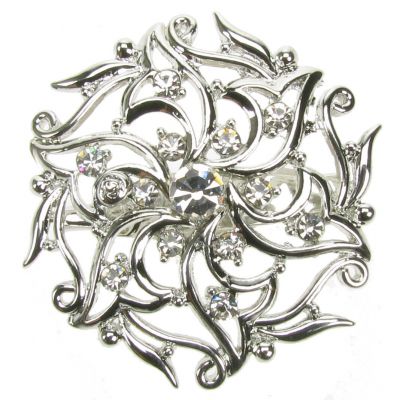 SILVER DIAMANTE RHINESTONE FLOWER BROACH BROOCH PIN COSTUME JEWELLERY- NEW - UK