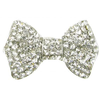 SILVER BOW  BROOCH DIAMANTE VINTAGE SHOE PIN BRIDAL CAKE DECORATION  NEW  UK