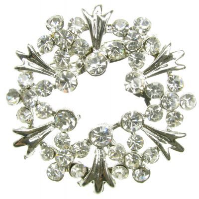 SILVER BROOCH DIAMANTE RHINESTONE FLOWER PIN BRIDAL WEDDING SHOE BROOCH- NEW -UK