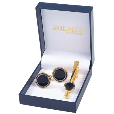 GOLD BLACK GROOM SHIRT CUFF LINKS TIE CLIP PIN WEDDING XMAS PARTY BNIB NEWUKGL15