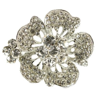 BROOCH SILVER DIAMANTE FLOWER RHINESTONE  SHOE PIN BRIDAL BOUQUET CAKE- NEW - UK