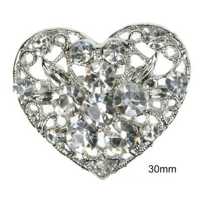 BROOCH SILVER LOVE HEART DIAMANTE RHINESTONE PIN BRIDAL WEDDING CAKE NEW UK