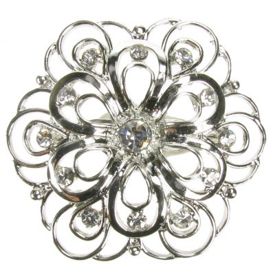 DIAMANTE BROOCH SILVER VINTAGE FLOWER SHOE PIN BRIDAL CAKE DECORATION. NEW. UK