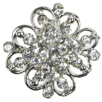 BROOCH SILVER FLOWER DIAMANTE VINTAGE SHOE PIN BRIDAL CAKE DECORATION  NEW  UK