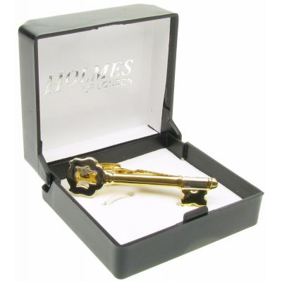 NOVELTY GOLD TIE CLIP BAR CLASP PIN KEY DOOR TREASURE JEWELLERY BOX GIFT NEW UK 