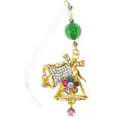 BROOCH GOLD BELL CHRISTMAS XMAS TREE HANGING RHINESTONE DIAMANTE PIN GIFT NEW UK