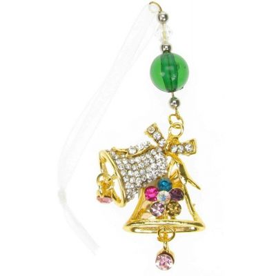 BROOCH GOLD BELL CHRISTMAS XMAS TREE HANGING RHINESTONE DIAMANTE PIN GIFT NEW UK